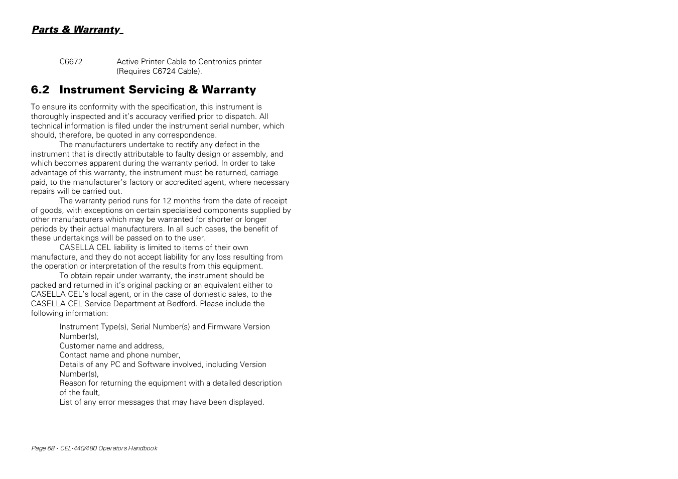 2 instrument servicing & warranty | Casella CEL CEL-440 User Manual | Page 68 / 70