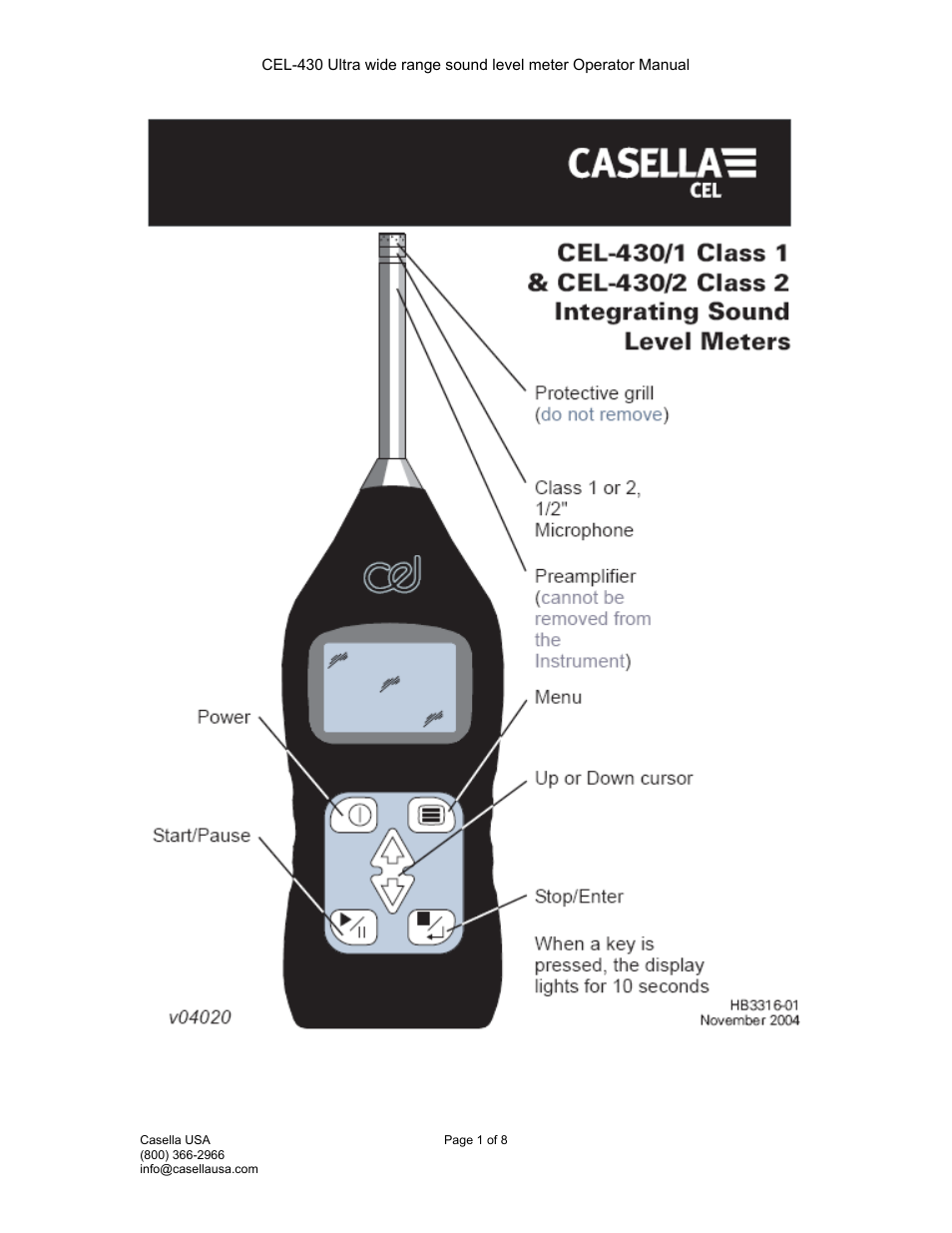 Casella CEL CEL-430 User Manual | 8 pages