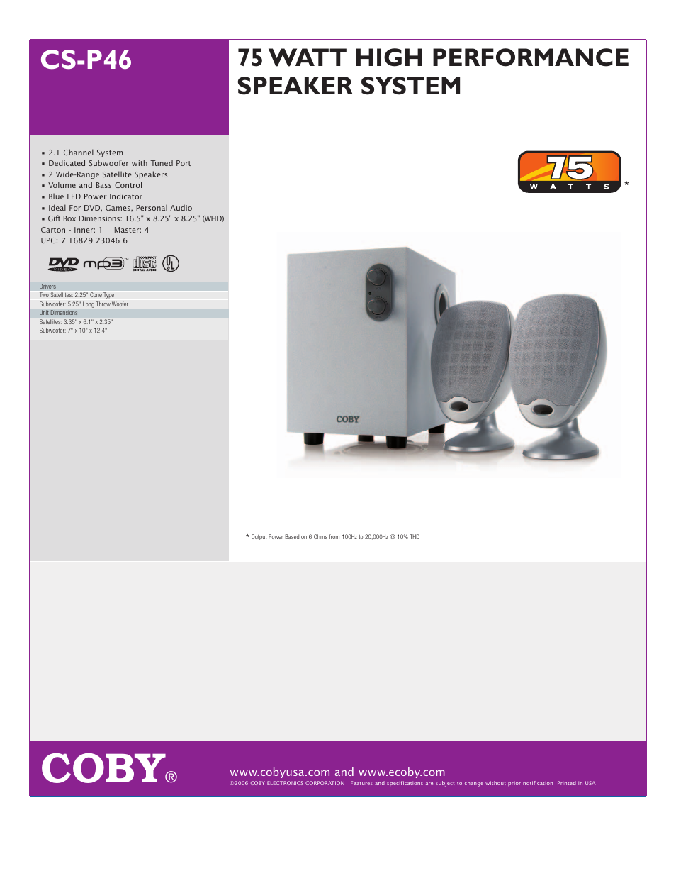 COBY CS-P46 User Manual | 1 page