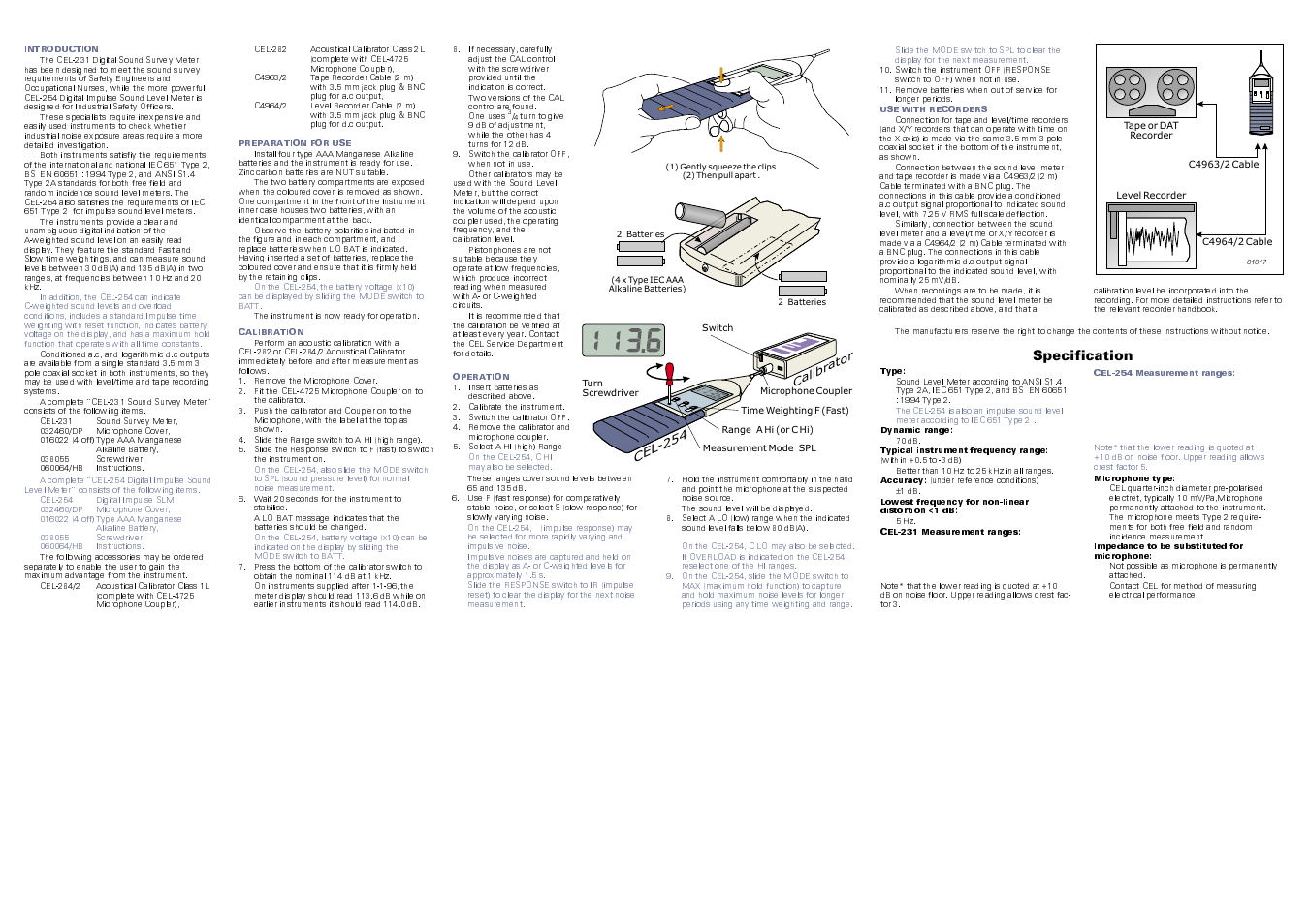 Specification | Casella CEL CEL-254 User Manual | Page 2 / 2