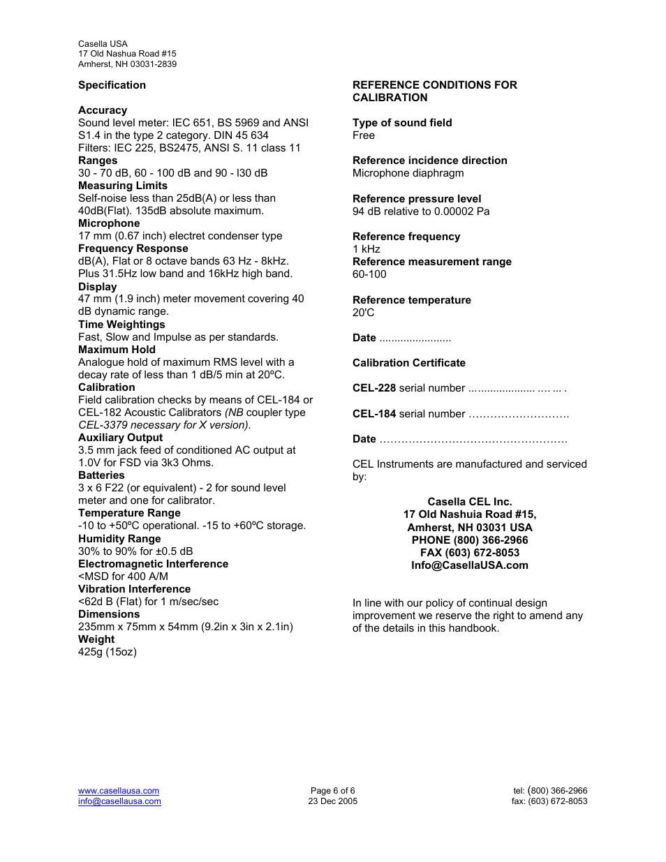 Casella CEL CEL-228 User Manual | Page 6 / 6