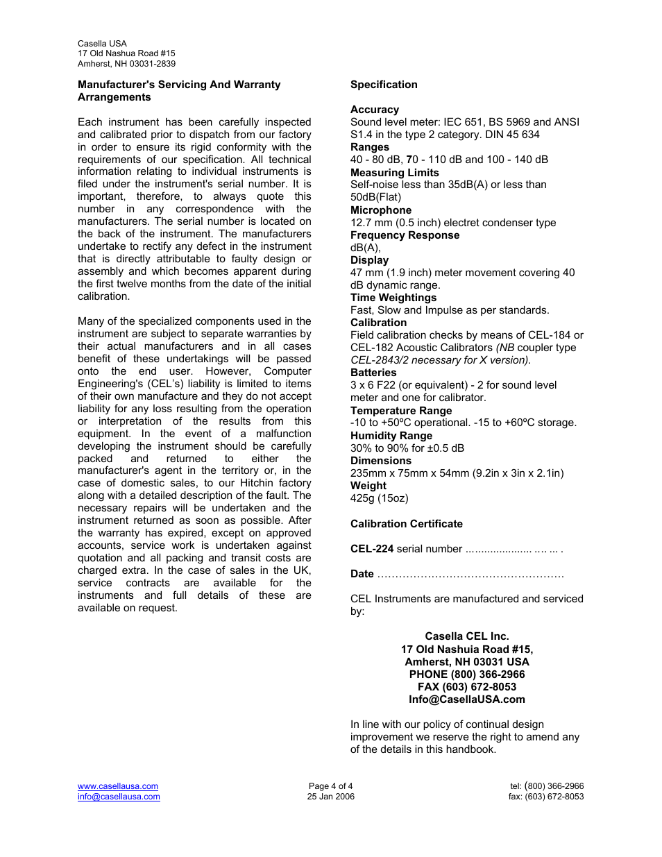 Casella CEL CEL-224 User Manual | Page 4 / 4