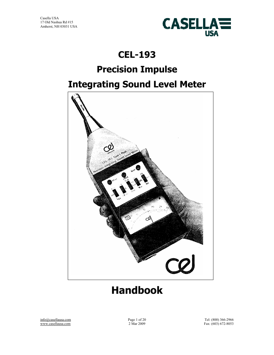 Casella CEL CEL-193 User Manual | 20 pages