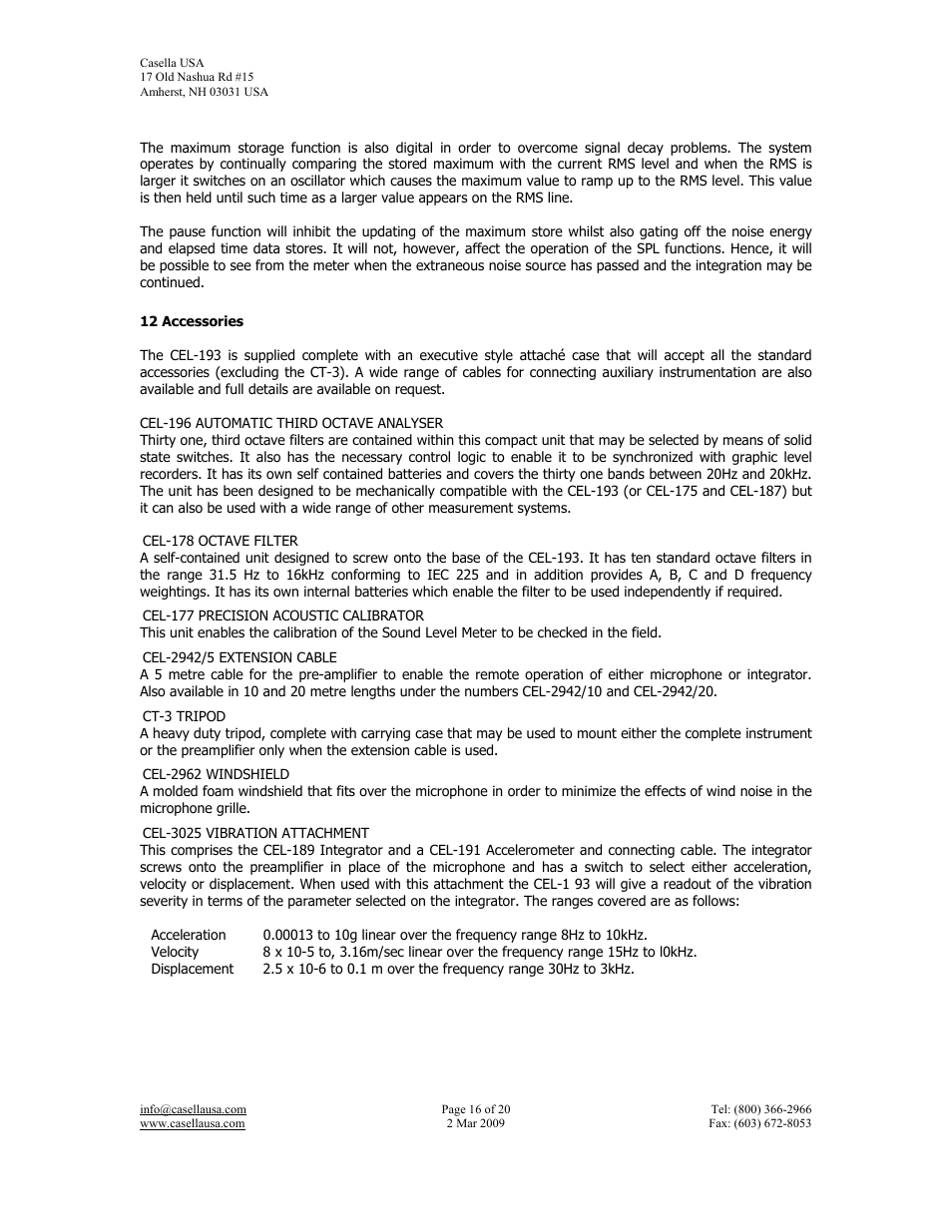 12 accessories | Casella CEL CEL-193 User Manual | Page 16 / 20