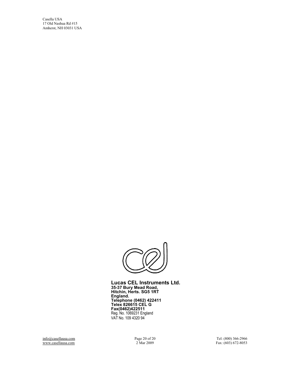 Casella CEL CEL-193 User Manual | Page 20 / 20