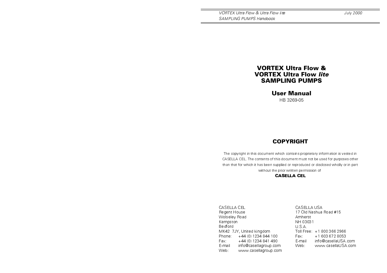 Casella CEL Vortex Ultraflow area sampling pump User Manual | 12 pages