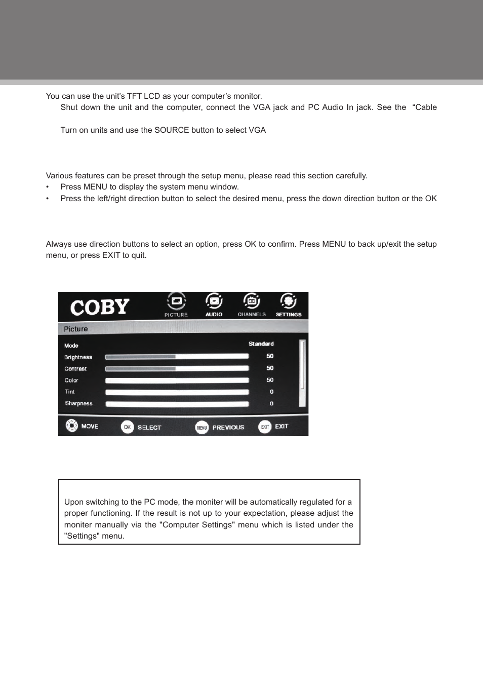 Pc function | COBY electronic TFDVD2295S2 User Manual | Page 21 / 31