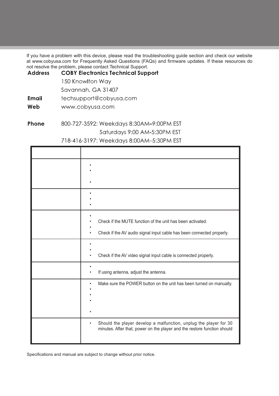 Trouble shooting | COBY electronic TFDVD2295S2 User Manual | Page 28 / 31