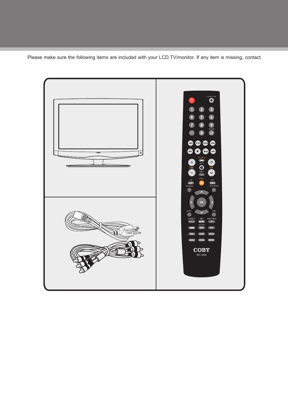 Package contents | COBY electronic TFDVD2295S2 User Manual | Page 7 / 31