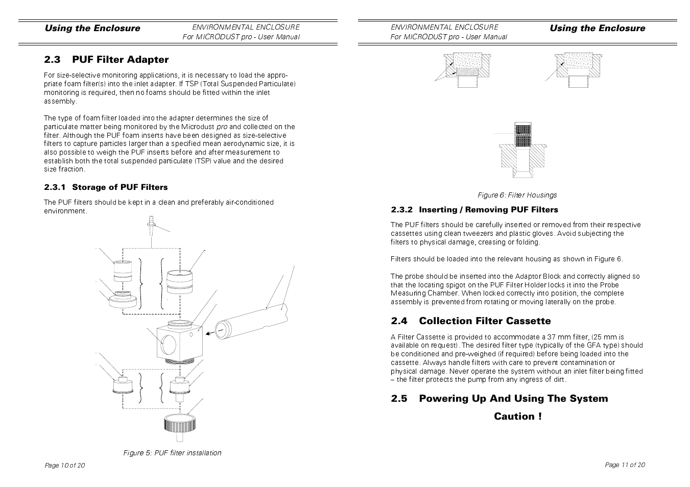 3 puf filter adapter, 4 collection filter cassette, 5 powering up and using the system caution | Casella CEL Environmental enclosure for Microdust User Manual | Page 10 / 10