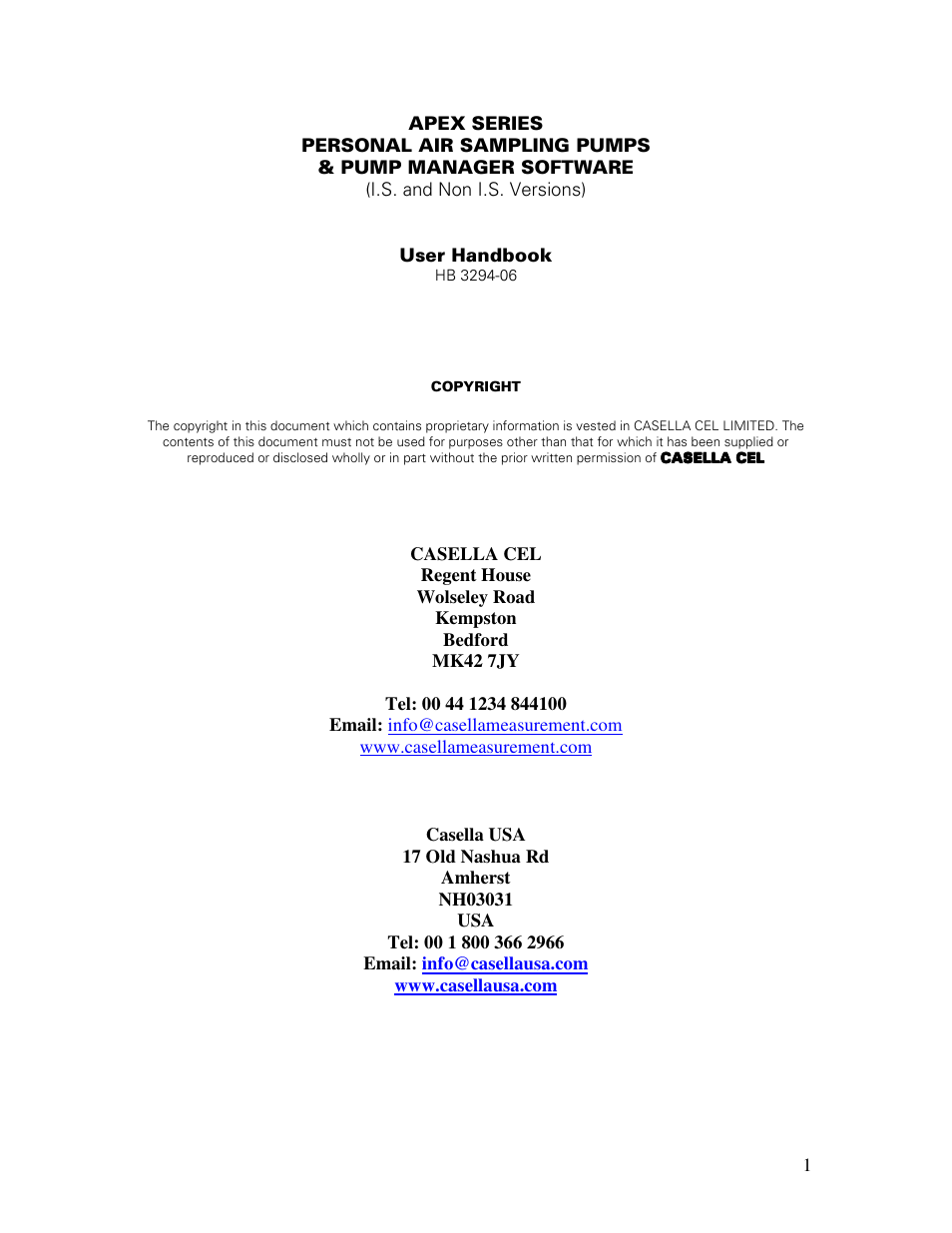 Casella CEL Apex personal sampling pumps User Manual | 40 pages