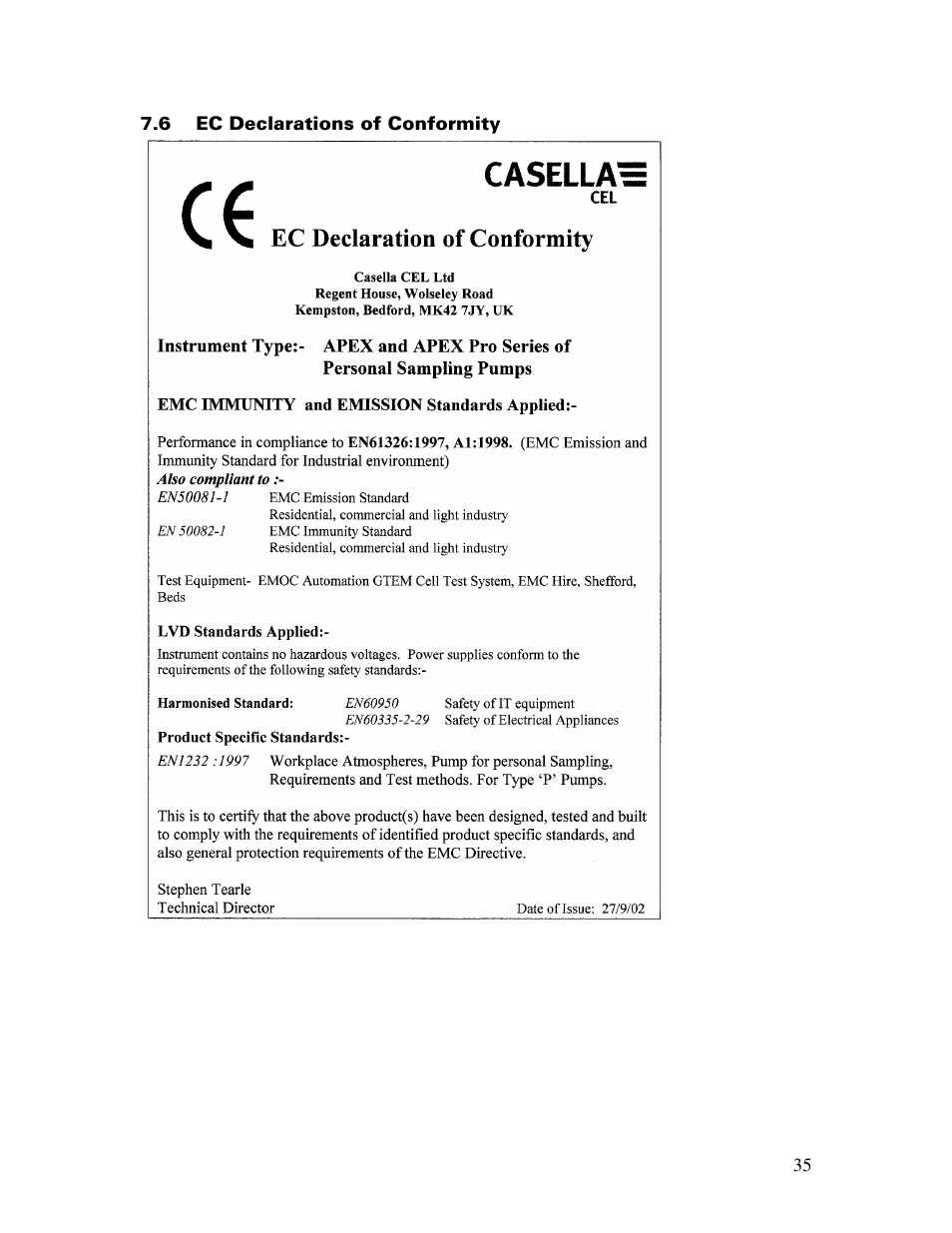 Casella CEL Apex personal sampling pumps User Manual | Page 35 / 40