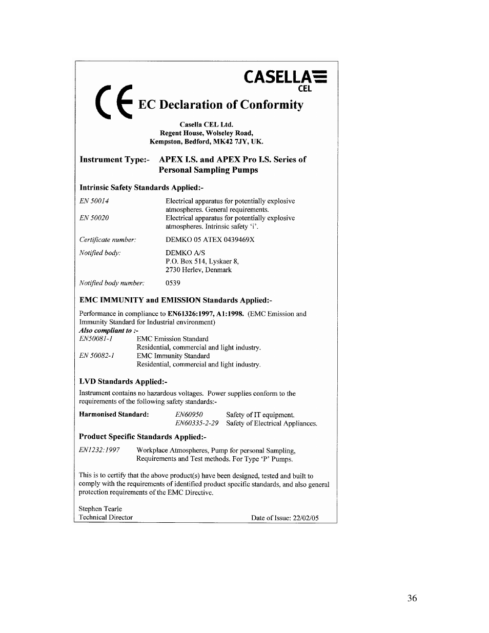 Casella CEL Apex personal sampling pumps User Manual | Page 36 / 40