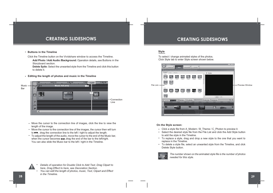 Creating slideshows, Change view clock menu rotate copy /del | COBY electronic DP854 AC User Manual | Page 15 / 25