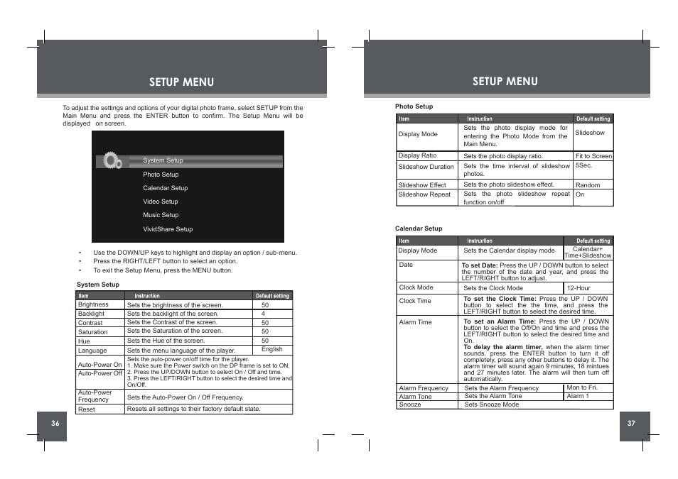 Setup menu, Change view clock menu rotate copy /del | COBY electronic DP854 AC User Manual | Page 19 / 25