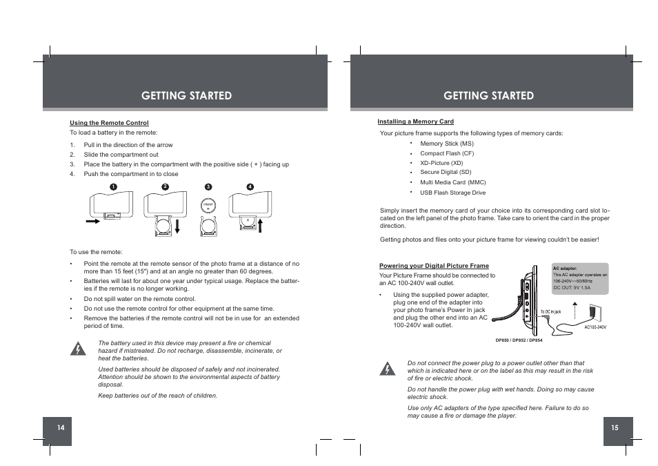 Getting started, Change view clock menu rotate copy /del | COBY electronic DP854 AC User Manual | Page 8 / 25