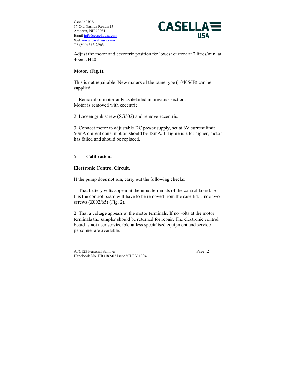 Calibration | Casella CEL AFC123 User Manual | Page 12 / 24