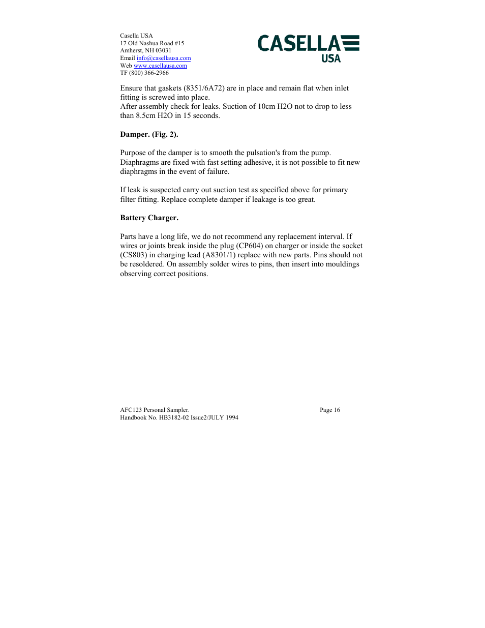 Casella CEL AFC123 User Manual | Page 16 / 24