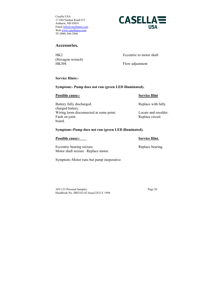 Accessories | Casella CEL AFC123 User Manual | Page 20 / 24