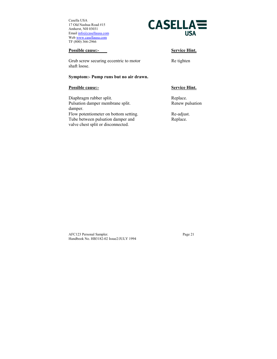 Casella CEL AFC123 User Manual | Page 21 / 24