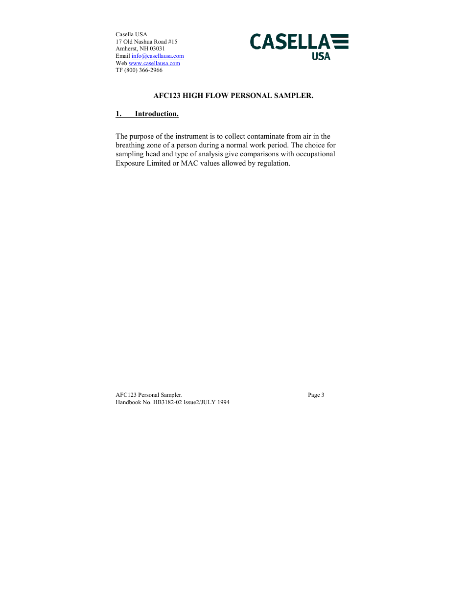 Introduction | Casella CEL AFC123 User Manual | Page 3 / 24