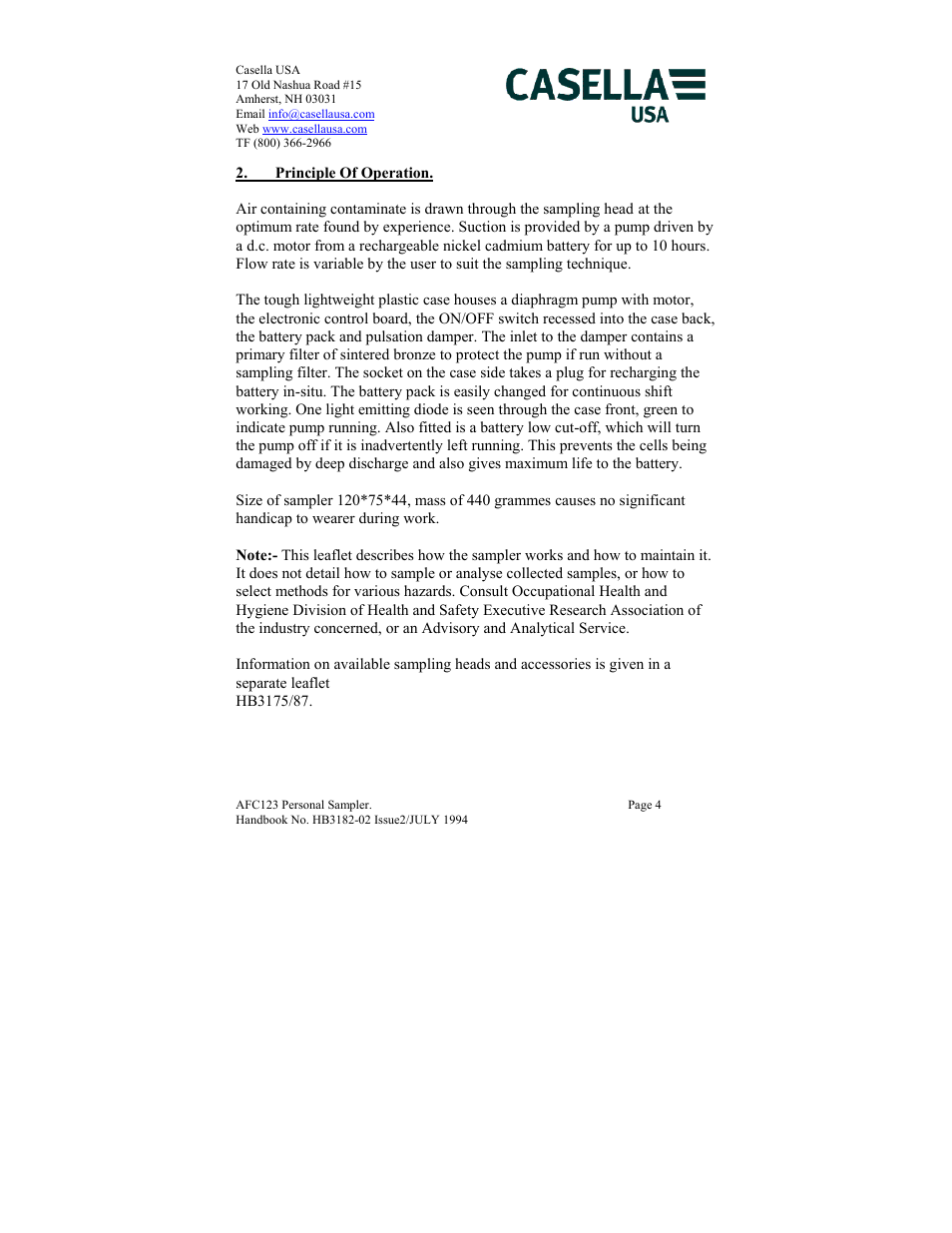 Principle of operation | Casella CEL AFC123 User Manual | Page 4 / 24