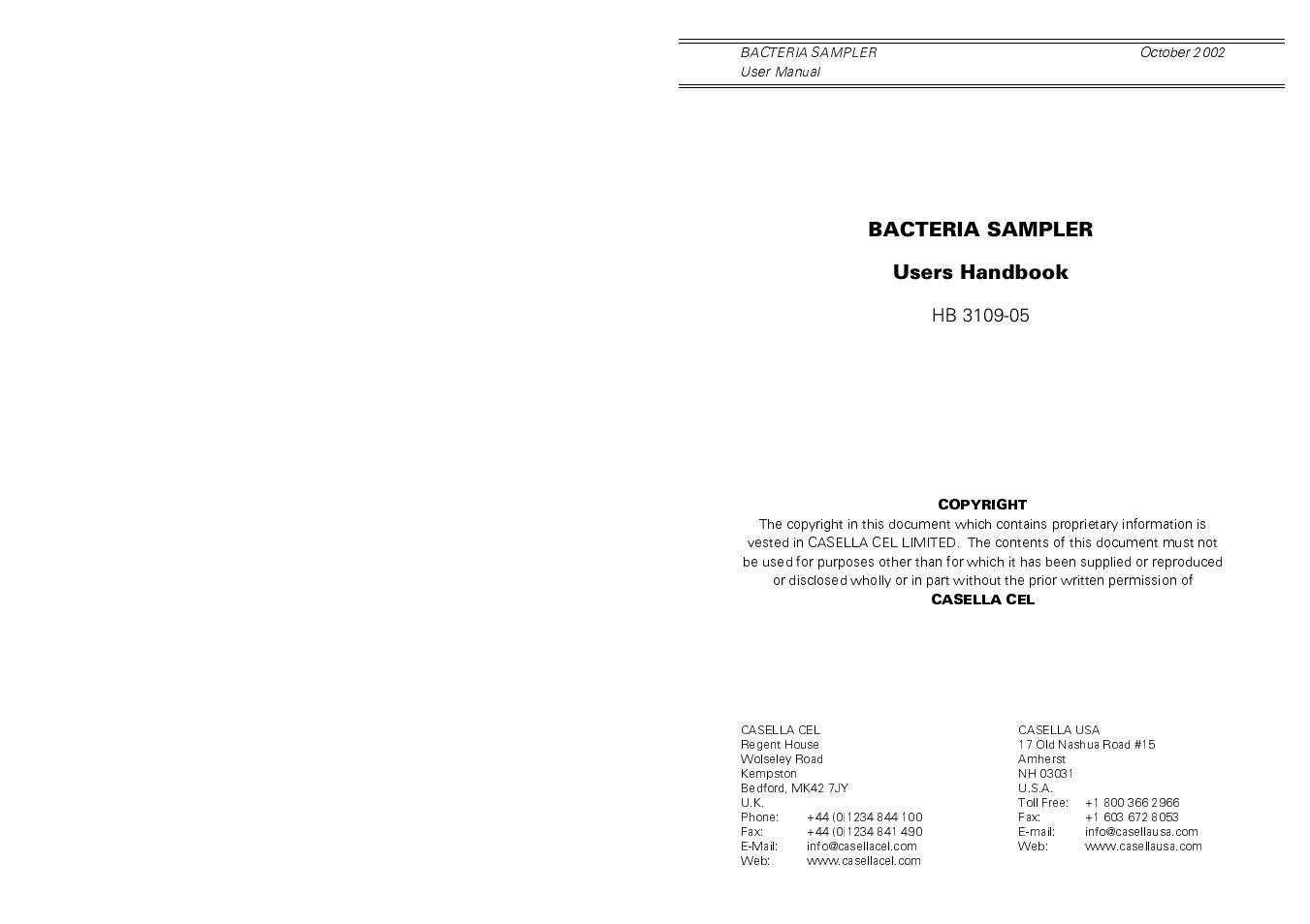 Casella CEL Airborne bacteria sampler User Manual | 16 pages