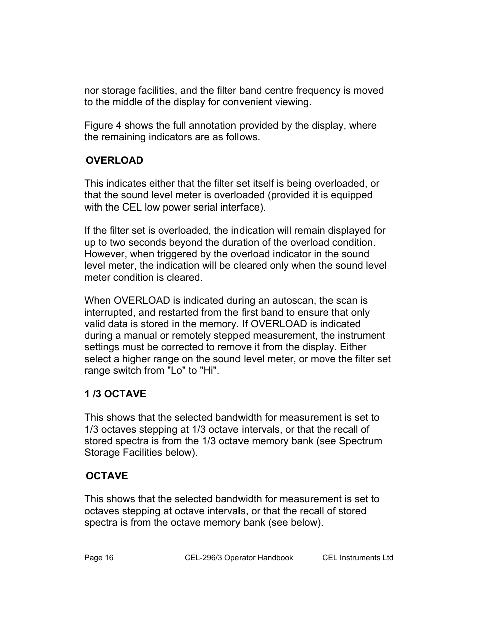 Overload, Octave | Casella CEL CEL-296 User Manual | Page 16 / 68
