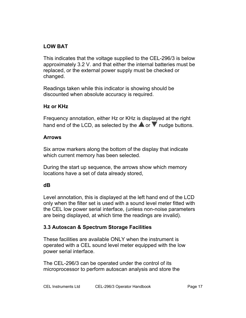 Low bat, Hz or khz, Arrows | Casella CEL CEL-296 User Manual | Page 17 / 68
