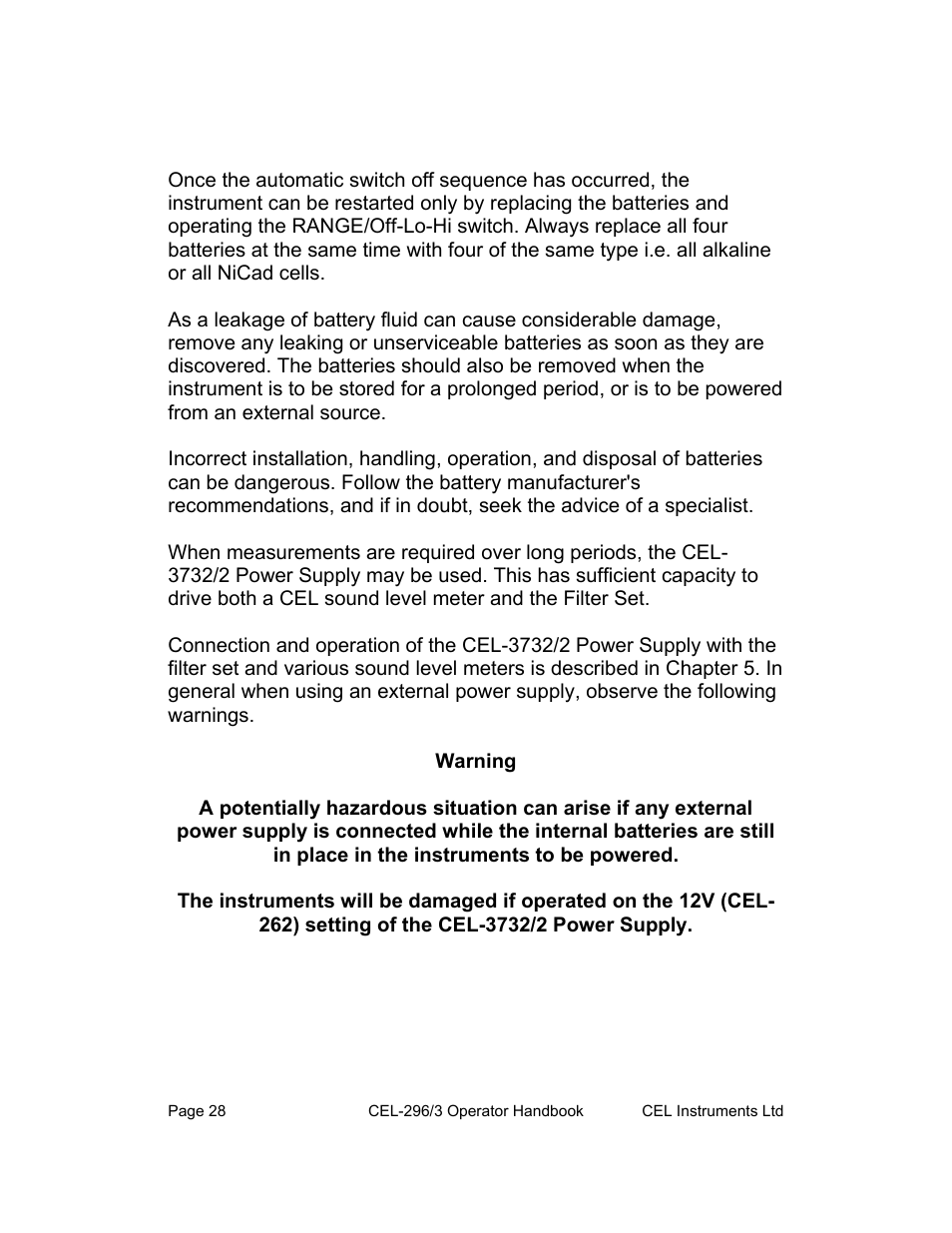 Warning | Casella CEL CEL-296 User Manual | Page 28 / 68