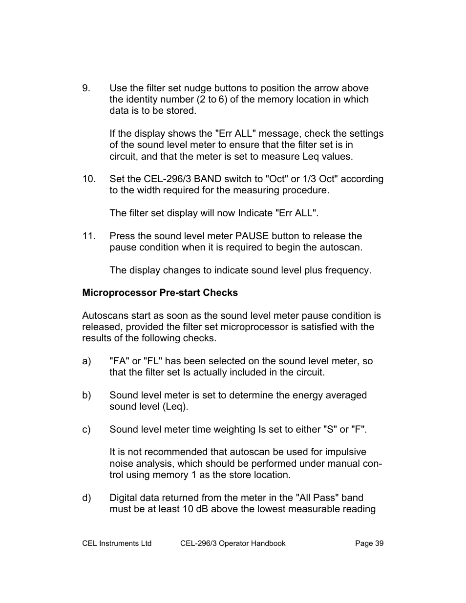 Microprocessor pre-start checks | Casella CEL CEL-296 User Manual | Page 39 / 68