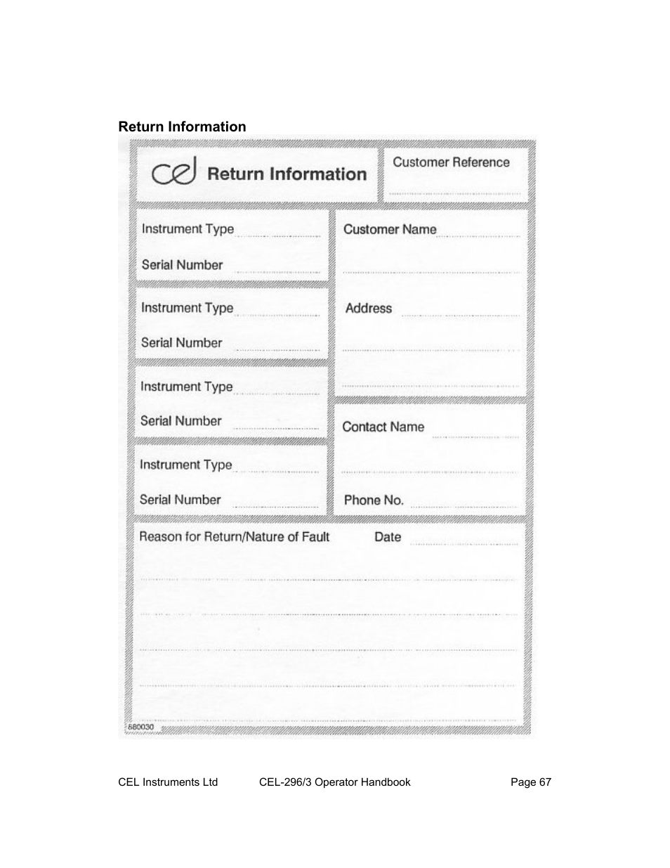 Return information | Casella CEL CEL-296 User Manual | Page 67 / 68