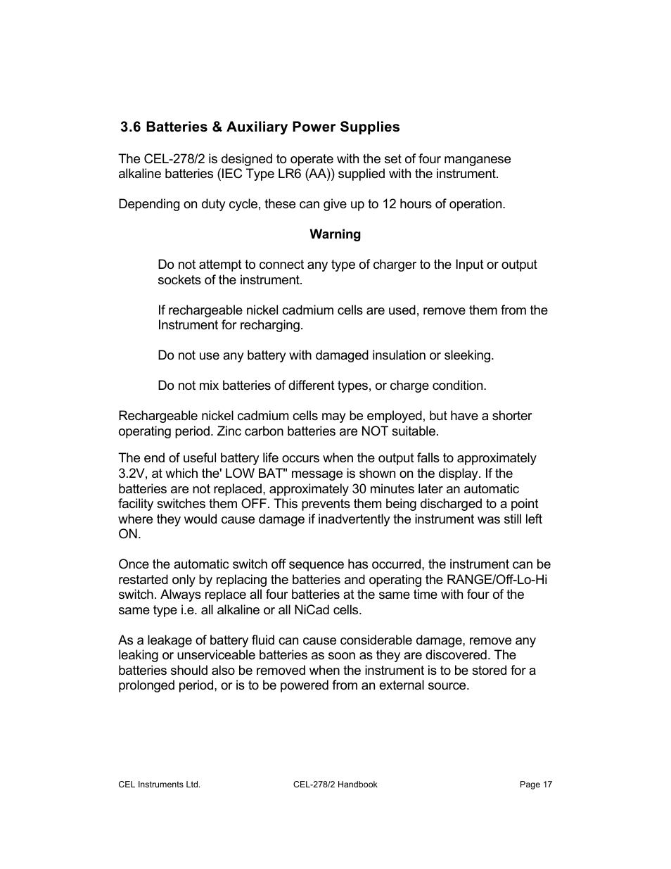 6 batteries & auxiliary power supplies | Casella CEL CEL-278 User Manual | Page 17 / 34