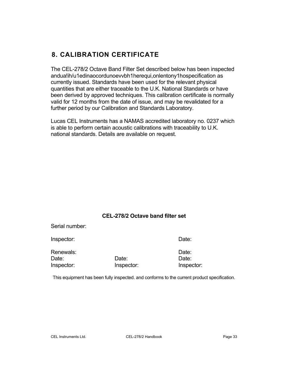 Calibration certificate | Casella CEL CEL-278 User Manual | Page 33 / 34