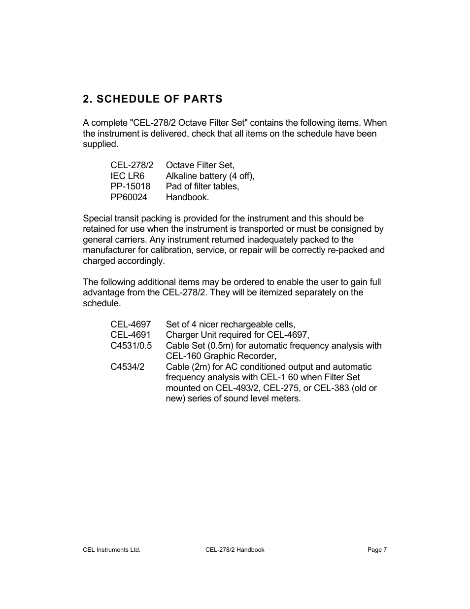Schedule of parts | Casella CEL CEL-278 User Manual | Page 7 / 34
