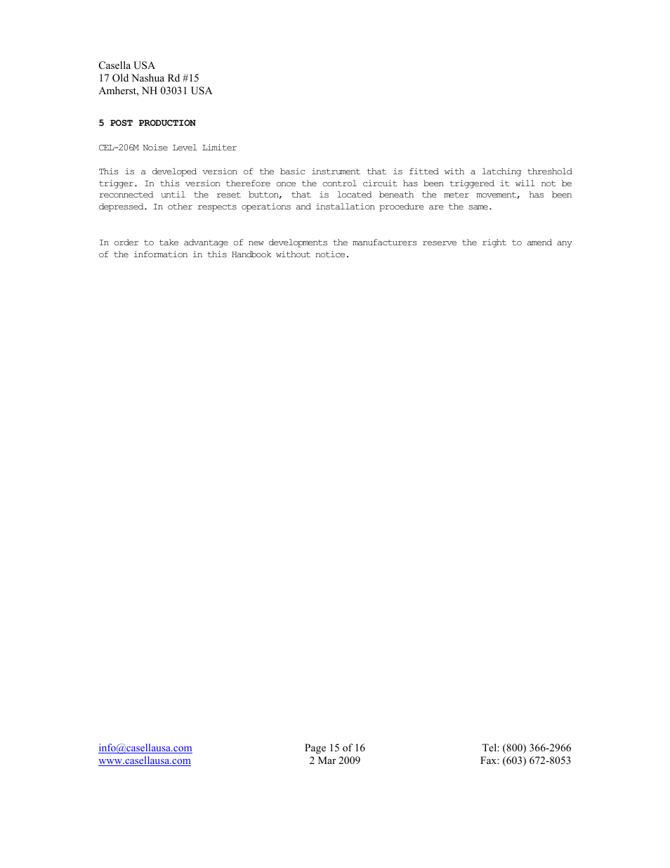Casella CEL CEL-206 User Manual | Page 15 / 16