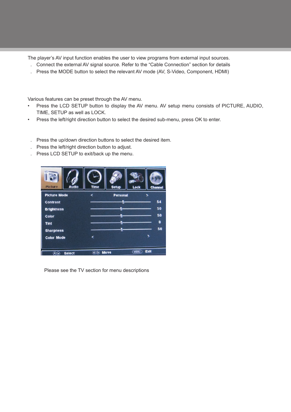 Av function | COBY electronic TFDVD1973 User Manual | Page 19 / 29