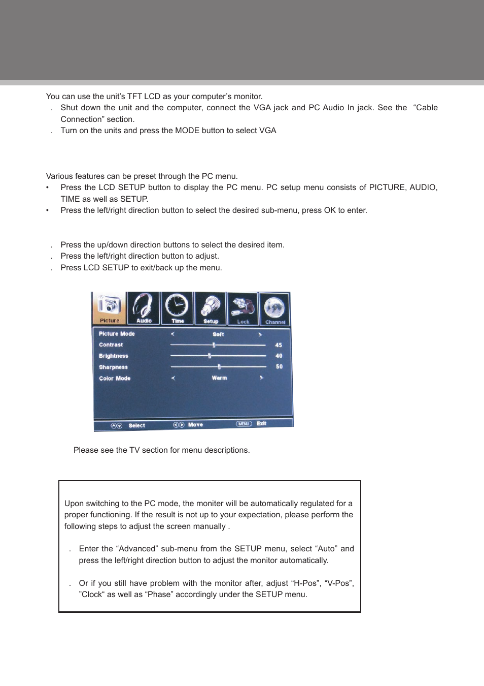 Pc function | COBY electronic TFDVD1973 User Manual | Page 20 / 29