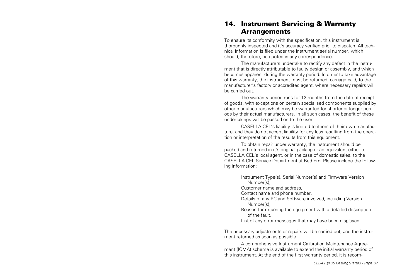 Instrument servicing & warranty arrangements | Casella CEL CEL-424 User Manual | Page 15 / 16