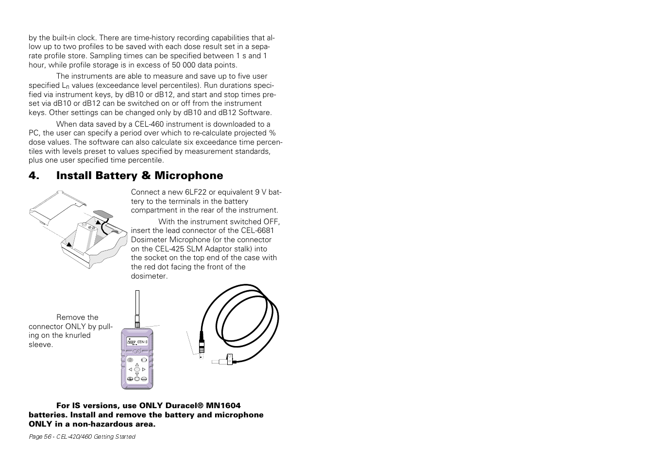 Install battery & microphone | Casella CEL CEL-424 User Manual | Page 4 / 16