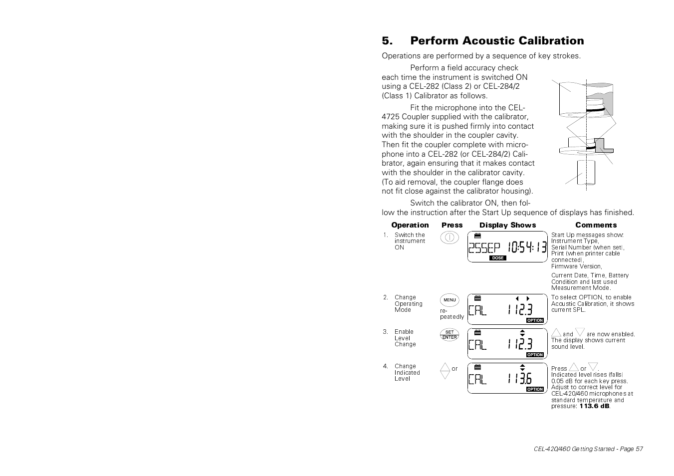 Perform acoustic calibration | Casella CEL CEL-424 User Manual | Page 5 / 16