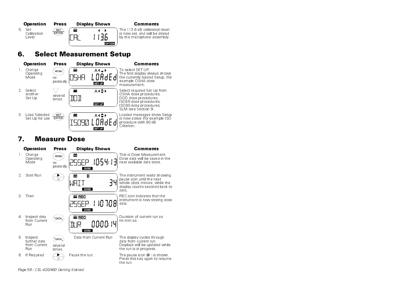 Select measurement setup, Measure dose | Casella CEL CEL-424 User Manual | Page 6 / 16