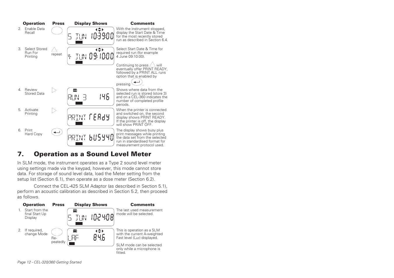 Operation as a sound level meter | Casella CEL CEL-360S User Manual | Page 12 / 24