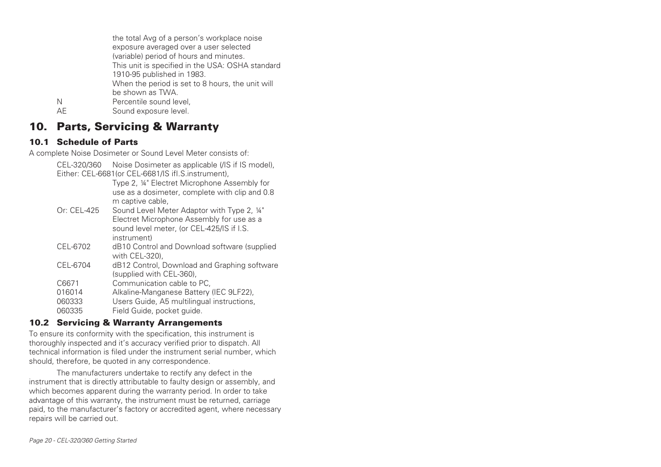 Parts, servicing & warranty | Casella CEL CEL-360S User Manual | Page 20 / 24