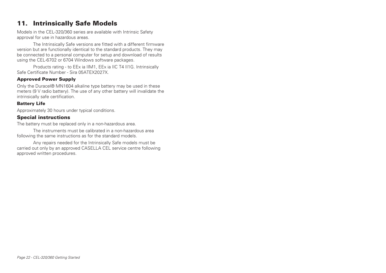 Intrinsically safe models | Casella CEL CEL-360S User Manual | Page 22 / 24