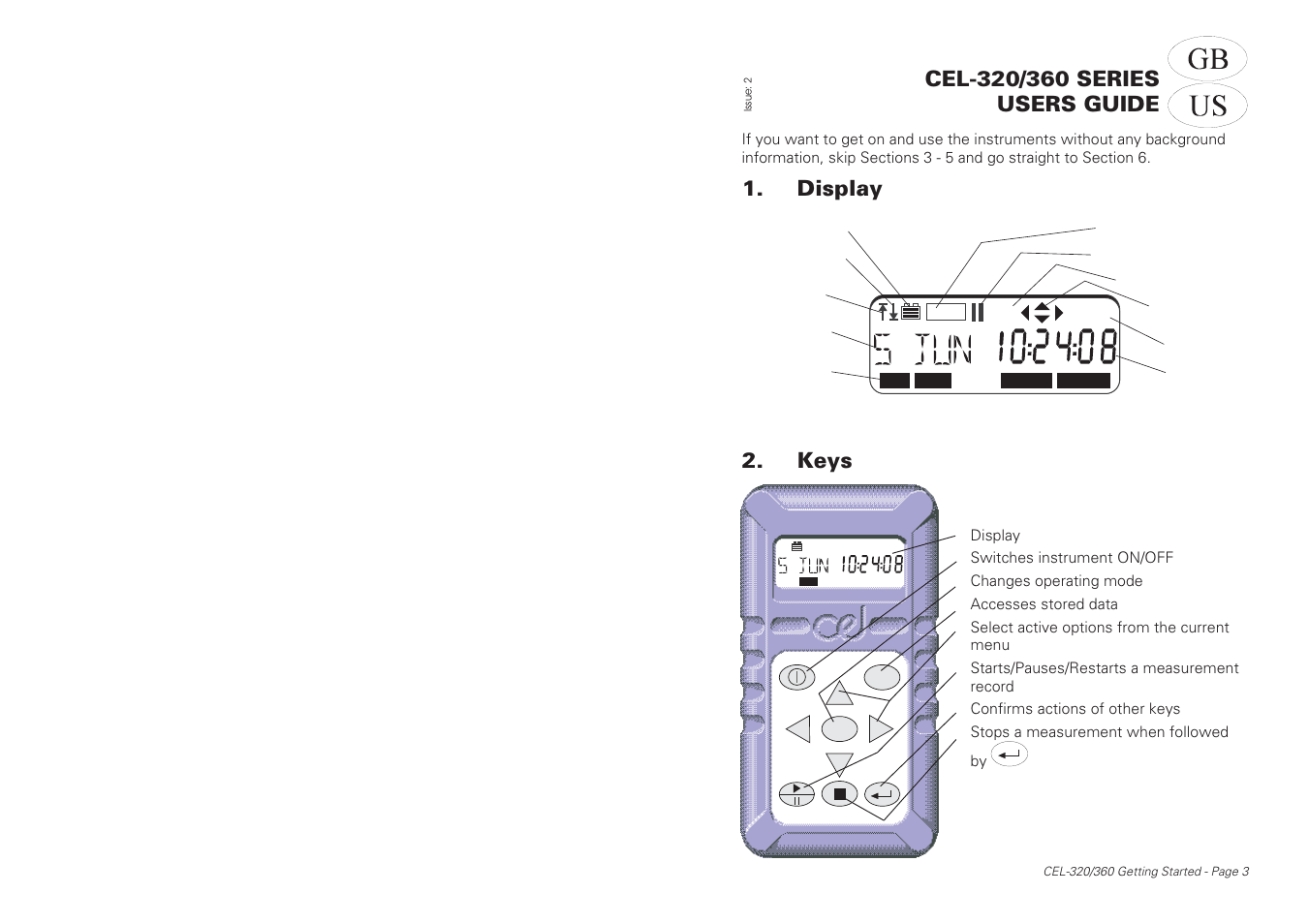 Display 2. keys | Casella CEL CEL-360S User Manual | Page 3 / 24