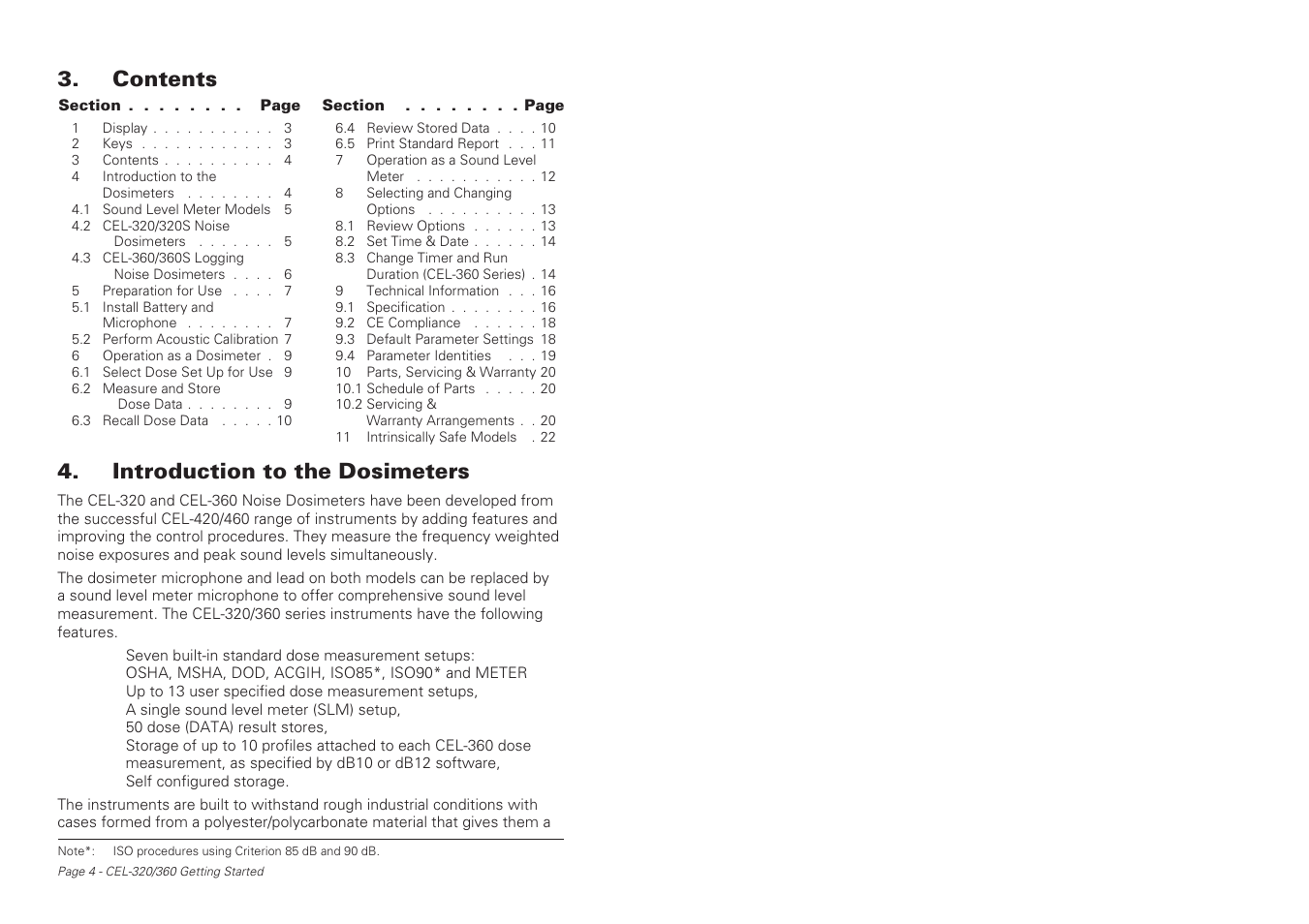 Contents 4. introduction to the dosimeters | Casella CEL CEL-360S User Manual | Page 4 / 24