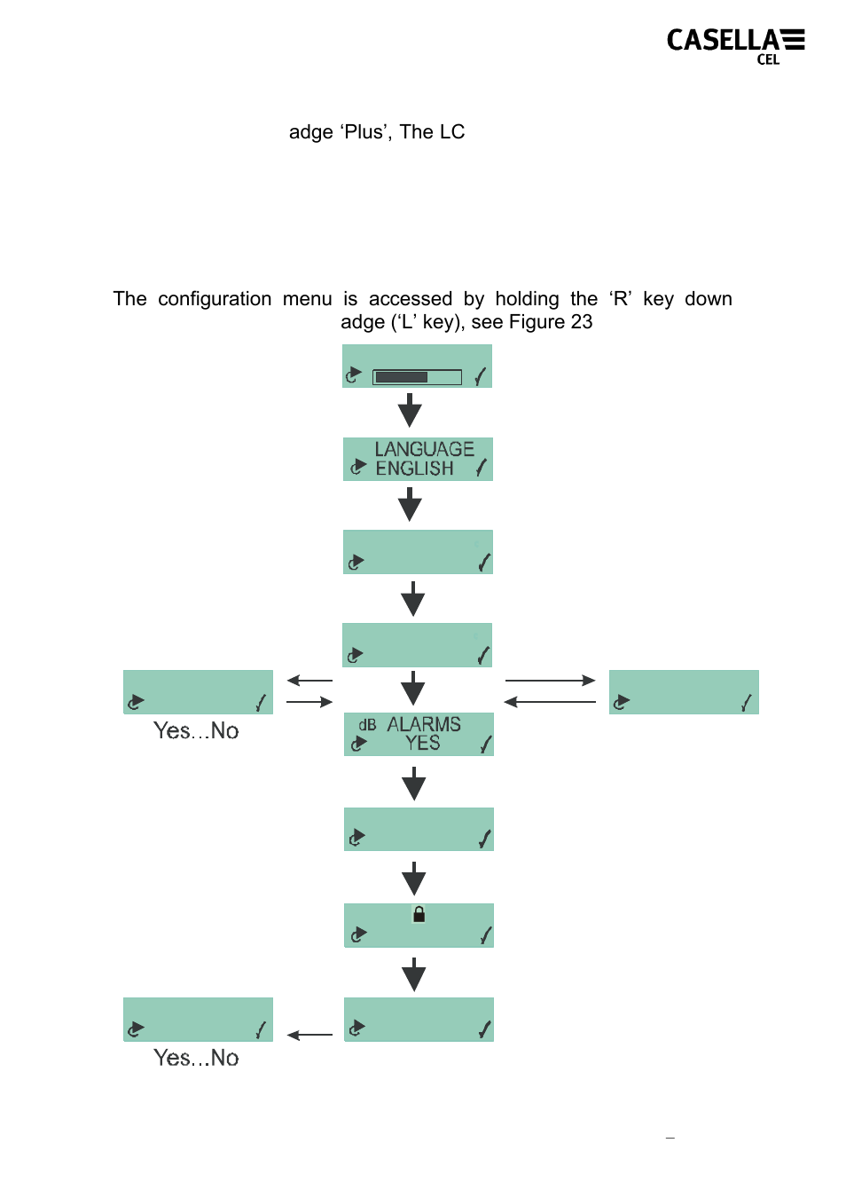 6 configuration menu, Figure 23, Contrast | Casella CEL CEL-35X dBadge User Manual | Page 22 / 48