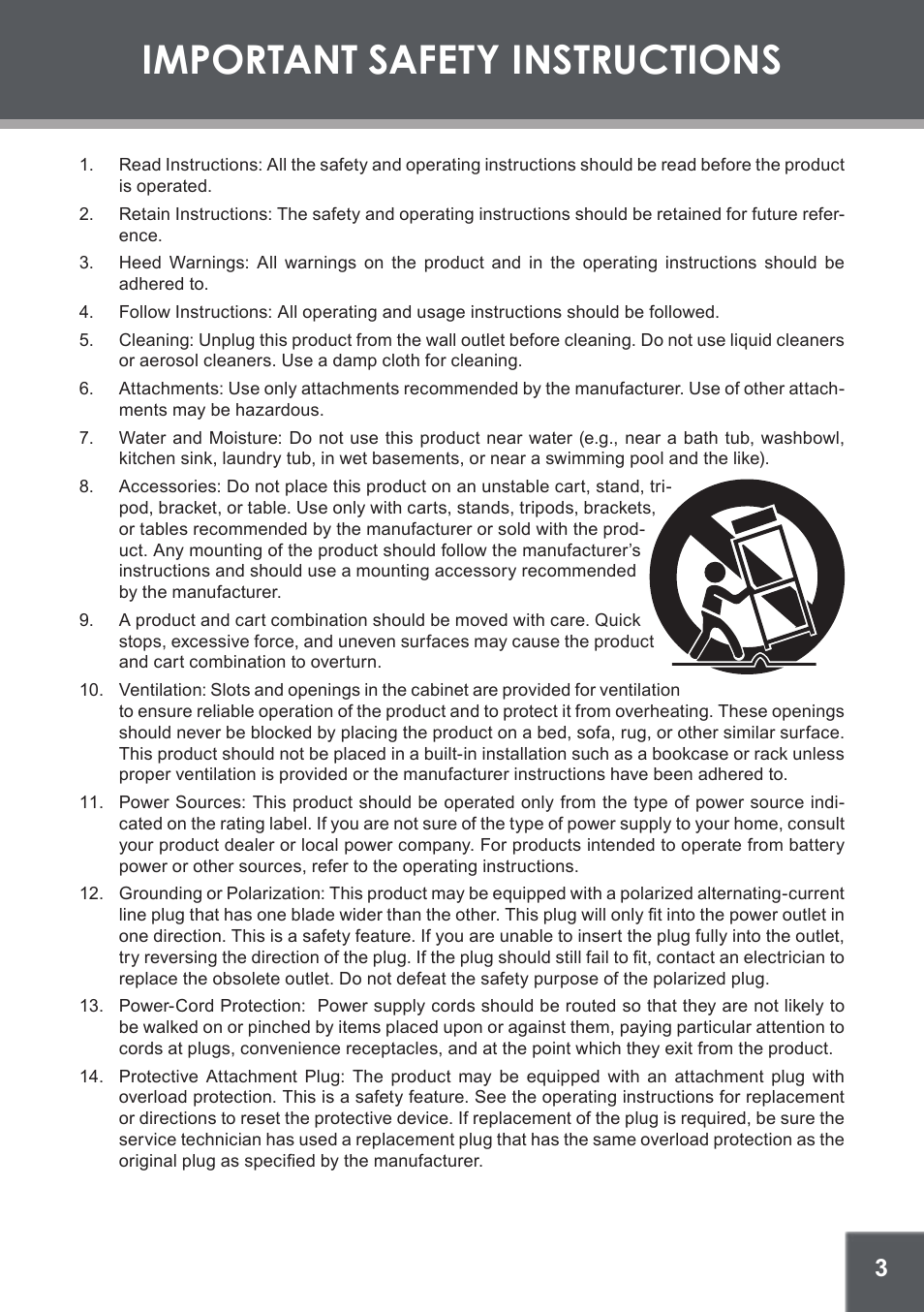 Important safety instructions | COBY electronic TF-DVD1256 User Manual | Page 3 / 32
