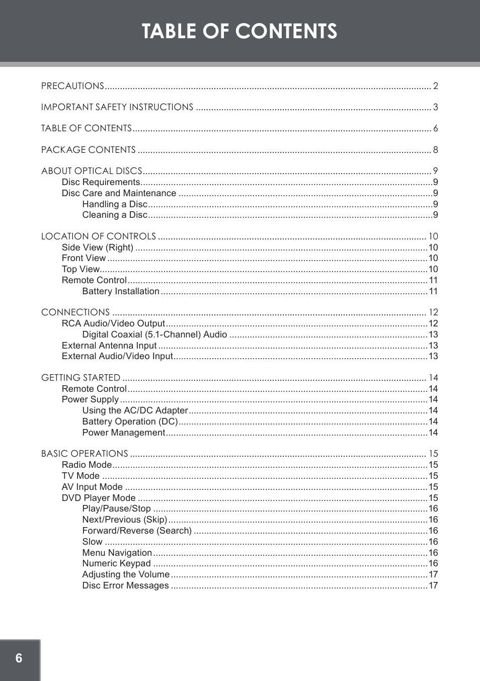 COBY electronic TF-DVD1256 User Manual | Page 6 / 32